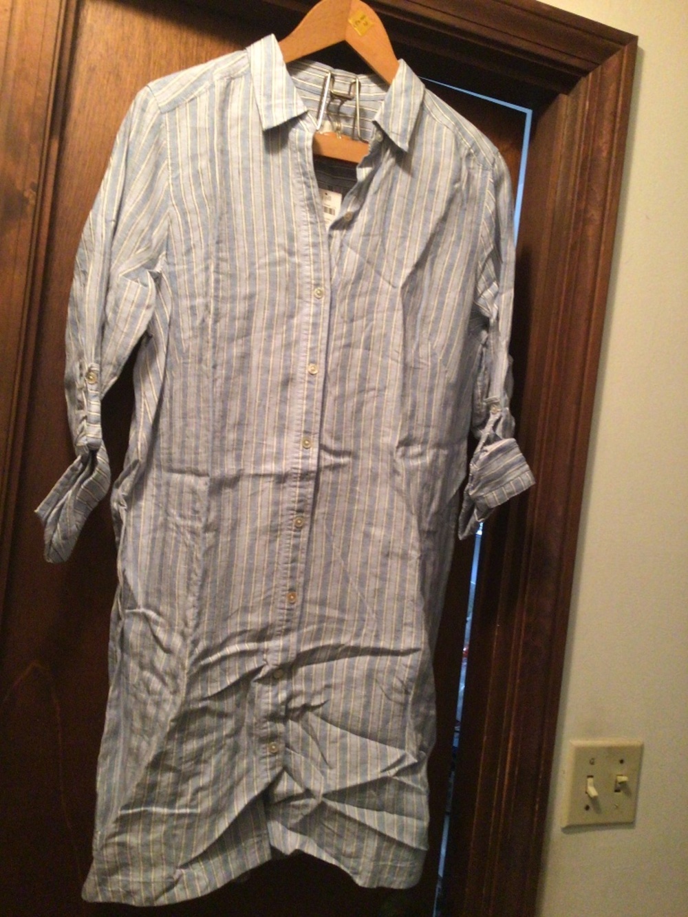 NWT j Jill linen shirt dress blue pin stripe